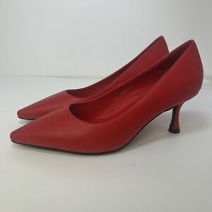 LUMUTA Red Leather Pointed Toe Pumps High‎ Heel Stiletto Women's Size 7.5 NIB